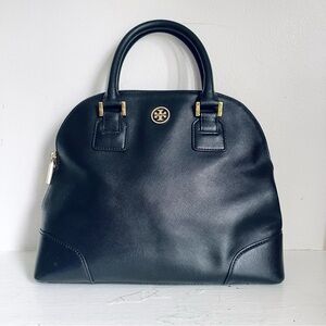 Tory Burch Robinson Dome Saffiano Leather Satchel Bag In Black